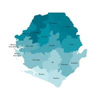 isolated illustration of simplified administrative map of Sierra Leone. Borders and names of the districts, regions. Colorful blue khaki silhouettes vector