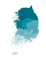 isolated illustration of simplified administrative map of South Korea, Republic of Korea. Borders and names of the provinces, regions. Blue silhouettes vector