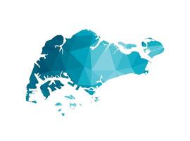 isolated illustration icon with simplified blue silhouette of Singapore map. Polygonal geometric style, triangular shapes. White background. vector