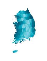 isolated illustration icon with simplified blue silhouette of South Korea map. Polygonal geometric style, triangular shapes. White background. vector