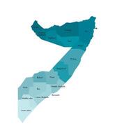 isolated illustration of simplified administrative map of Somalia. Borders and names of the regions. Colorful blue khaki silhouettes vector