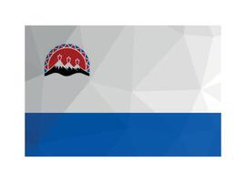 illustration. Official ensign of Kamchatka Krai, Russia. National flag in white and blue colors with volcanos. Creative design in polygonal style with triangular shapes vector