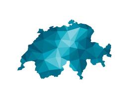 isolated illustration icon with simplified blue silhouette of Switzerland map. Polygonal geometric style, triangular shapes. White background. vector