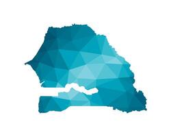 isolated illustration icon with simplified blue silhouette of Senegal map. Polygonal geometric style, triangular shapes. White background. vector
