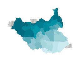 isolated illustration of simplified administrative map of South Sudan. Borders of the states, regions. Colorful blue khaki silhouettes. vector