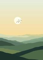 Minimal abstract landscape background in shades of green vector