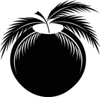 A black and white illustration silhouette of a coconut with tree vector