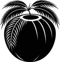A black and white illustration silhouette of a coconut with tree vector