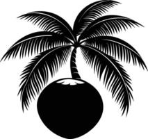A black and white illustration silhouette of a coconut with tree vector