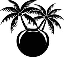 A black and white illustration silhouette of a coconut with tree vector