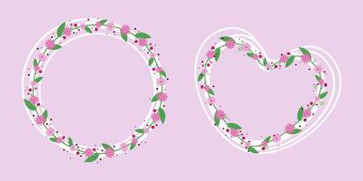 Floral frames with flowers. Elegant logo spring template. Botanic decoration illustration for wedding card, greeting composition. Space for text, letter, word vector