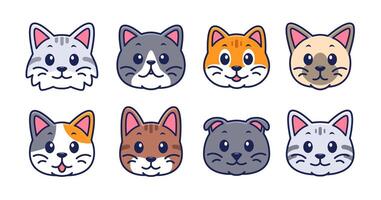 Set of cute cat face with various breed illustration vector