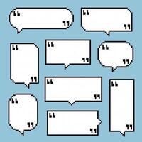 collection set of retro game 8bit pixel speech bubble balloon black and white color with quotation marks vector