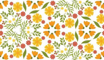 Spring pattern with flowers and leaves in a hand-drawn style. Perfect for children's items, textiles, packaging, and decorative elements vector