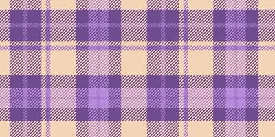 Seamless tartan pattern in purple and lavender colors with light yellow touches. The plaid design involves overlapping lines and squares, giving a traditional and stylish fabric appearance vector