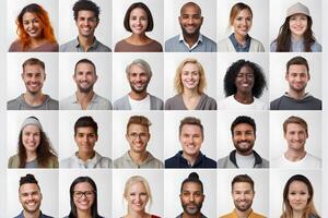 Collage of portraits and faces of multiracial group of various diverse people for profile picture photo