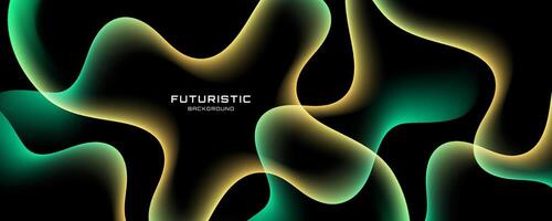 Colorful abstract background on dark space with neon waves decoration. Modern banner with glowing dynamic colors. Graphic design element liquid style concept for web, flyer, card, or brochure cover vector