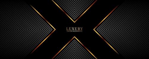 3D black luxury abstract background on dark space with gray stripes effect decoration. Modern arrows style. Graphic design element golden lines concept for web banner, flyer, card, or brochure cover vector