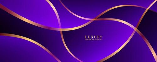 3D purple luxury abstract background overlap layer on dark space with golden waves effect decoration. Modern graphic design element cutout style concept for web, flyer, art, card or brochure cover vector