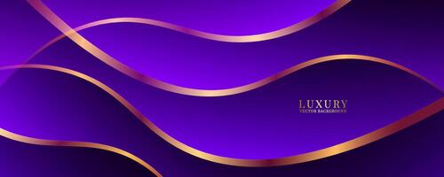 3D purple luxury abstract background overlap layer on dark space with golden waves effect decoration. Modern graphic design element cutout style concept for web, flyer, art, card or brochure cover vector