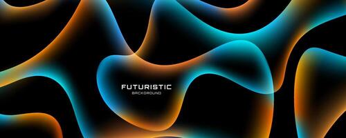 Colorful abstract background on dark space with neon waves decoration. Modern banner with glowing dynamic colors. Graphic design element liquid style concept for web, flyer, card, or brochure cover vector