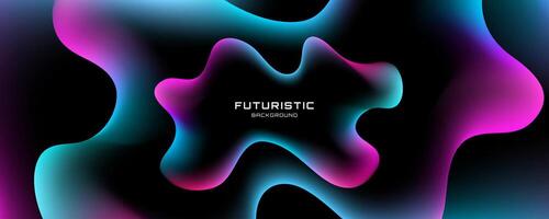 Colorful abstract background on dark space with neon waves decoration. Modern banner with glowing dynamic colors. Graphic design element liquid style concept for web, flyer, card, or brochure cover vector