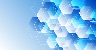 Blue techno abstract background overlap layer on bright space with glowing hexagons shape decoration. Modern graphic design element future style concept for web banner, flyer, card, or brochure cover vector