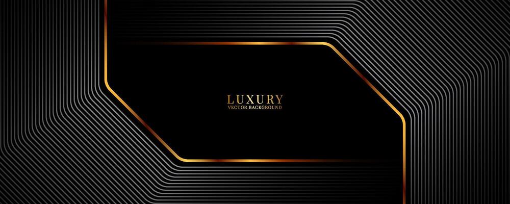 3D black luxury abstract background on dark space with gray stripes effect decoration. Modern graphic design element golden rounded lines style concept for web banner, flyer, card, or brochure cover