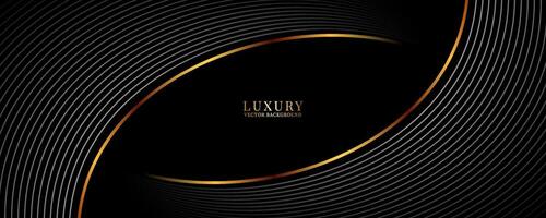 3D black luxury abstract background on dark space with gray stripes effect decoration. Modern waves style. Graphic design element golden lines concept for web banner, flyer, card, or brochure cover vector