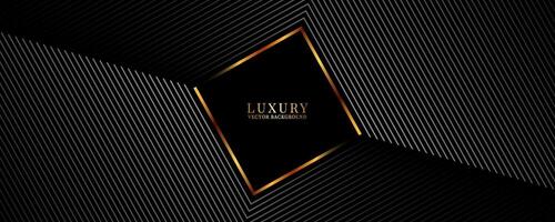 3D black luxury abstract background on dark space with gray stripes effect decoration. Modern squares style. Graphic design element golden lines concept for web banner, flyer, card, or brochure cover vector