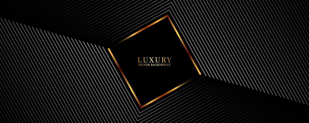 3D black luxury abstract background on dark space with gray stripes effect decoration. Modern squares style. Graphic design element golden lines concept for web banner, flyer, card, or brochure cover