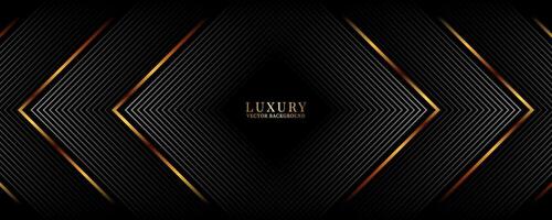 3D black luxury abstract background on dark space with gray stripes effect decoration. Modern arrows style. Graphic design element golden lines concept for web banner, flyer, card, or brochure cover vector