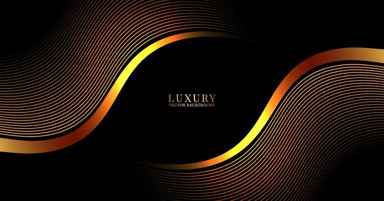 3D luxury abstract background on dark space with orange stripes effect decoration. Modern waves style. Graphic design element golden lines concept for web banner, art, flyer, card, or brochure cover