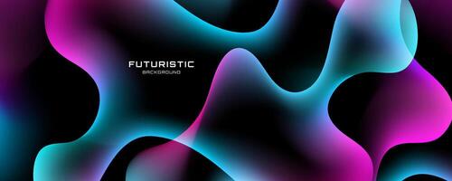 Colorful abstract background on dark space with neon waves decoration. Modern banner with glowing dynamic colors. Graphic design element liquid style concept for web, flyer, card, or brochure cover vector