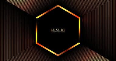 3D luxury abstract background on dark space with orange stripes effect decoration. Modern hexagons style. Graphic design element golden lines concept for web banner, art, flyer, card or brochure cover vector