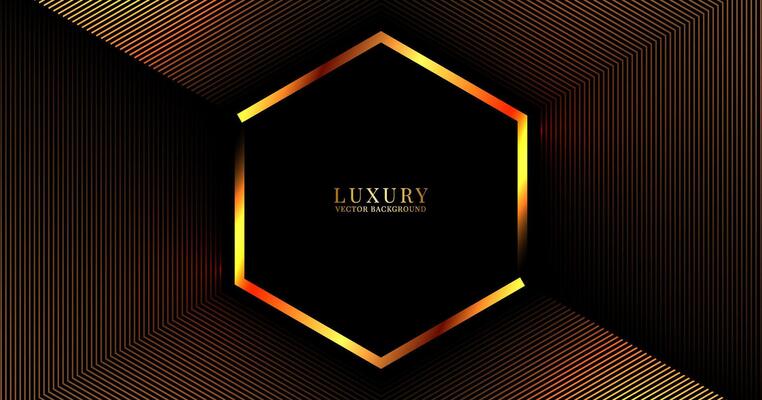3D luxury abstract background on dark space with orange stripes effect decoration. Modern hexagons style. Graphic design element golden lines concept for web banner, art, flyer, card or brochure cover