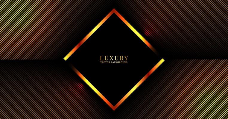 3D luxury abstract background on dark space with orange stripes effect decoration. Modern squares style. Graphic design element golden lines concept for web banner, art, flyer, card, or brochure cover