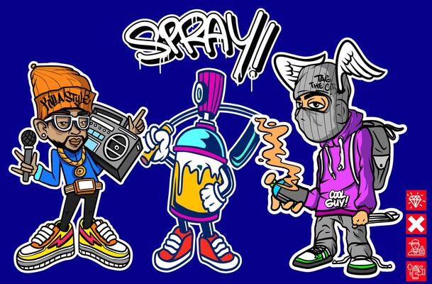 Set of graffiti character illustrations. Graffiti cartoon illustrations