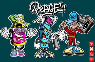 Set of graffiti character illustrations. Graffiti cartoon illustrations vector