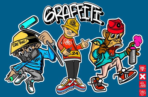 Set of graffiti character illustrations. Graffiti cartoon illustrations
