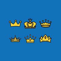 Set of crowns. Isolated on blue background. Illustration design elements for a collection of gold crown icons which symbolize luxury and premium vector