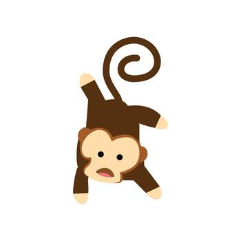 Cute monkey flat icon isolated on white background for web and mobile design. monkey cartoon illustration. Design elements for illustrations of wild animals, namely monkeys vector