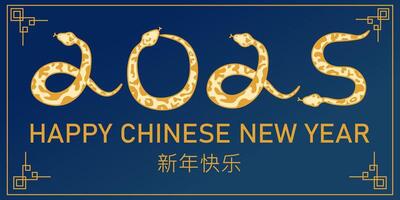 Chinese New Year 2025, the year of the snake, red and gold line art characters vector