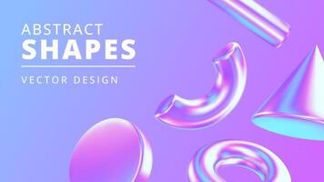 Abstract gradient 3D background with different simple holographic shapes. Realistic geometric design. illustration vector
