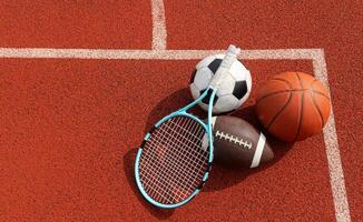 Volleyball net and different types of balls photo