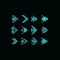 Futuristic arrow hud and navigation pointers. blue neon light arrow cursor, vector