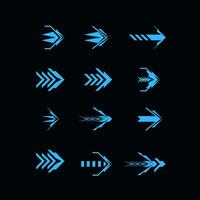 Futuristic arrow hud and navigation pointers. blue neon light arrow cursor, vector
