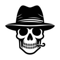 Skull with hat cap silhouette illustration isolated on white background vector