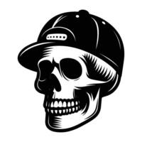 Skull with hat cap silhouette illustration isolated on white background vector