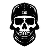 Skull with hat cap silhouette illustration isolated on white background vector